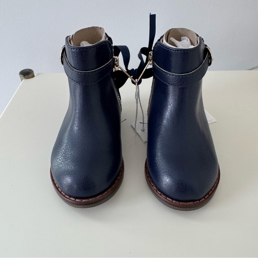 NWT Janie and Jack Leather Side Zip Navy Toddler Boots, Size 4 - Picture 5 of 6